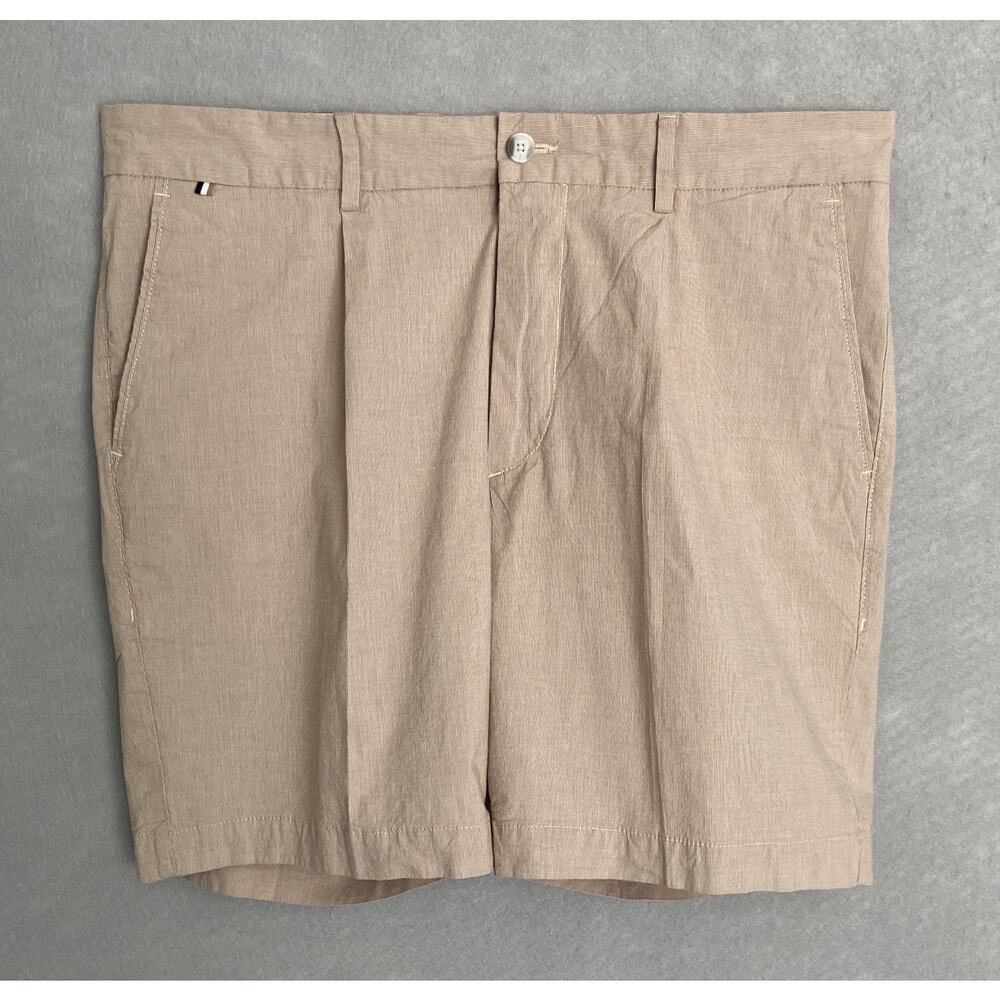 Boss Men's 36W Kane PL Shorts Regular Fit Pleated Front 8" Inseam Beige NEW